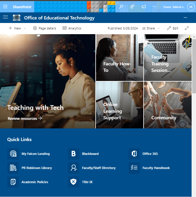 Screenshot of support site